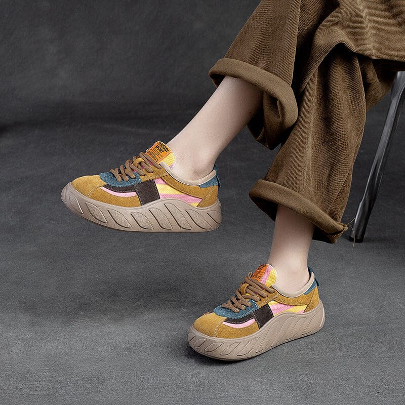 Spring Retro Color Matching Leather Casual Shoes