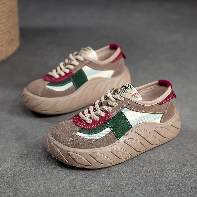 Spring Retro Color Matching Leather Casual Shoes