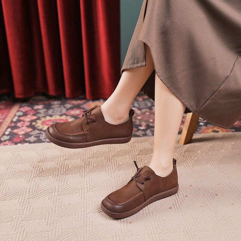 Spring Retro Handmade Leather Soft Flat Casual Shoes