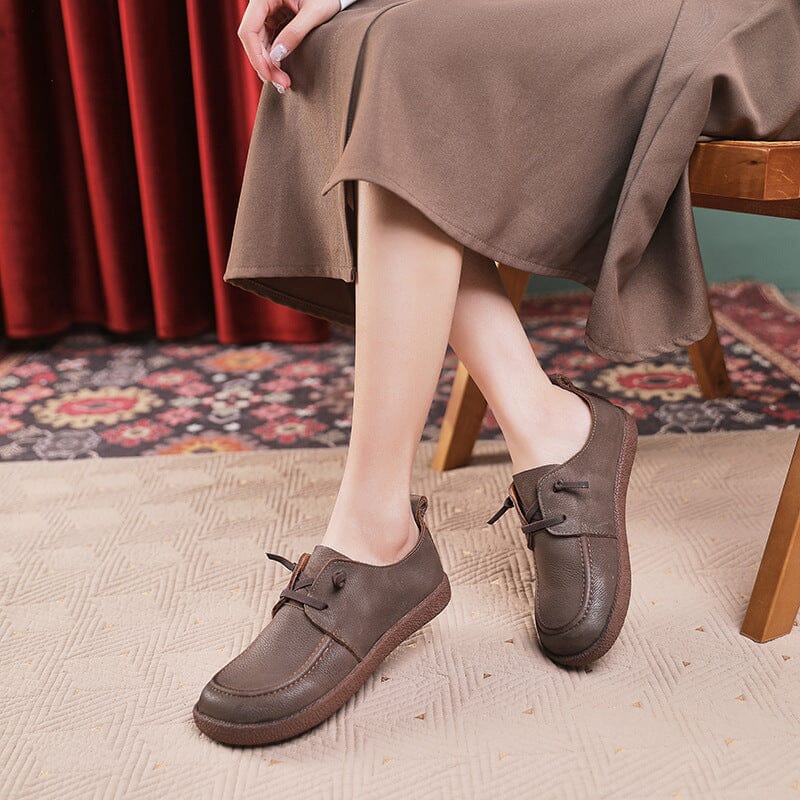 Spring Retro Handmade Leather Soft Flat Casual Shoes