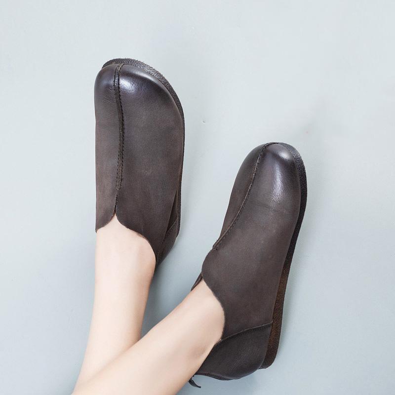 Spring Retro Handmade Leather Women Flat Shoes