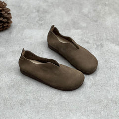 Spring Retro Handmade Solid Soft Leather Flats Casual Shoes