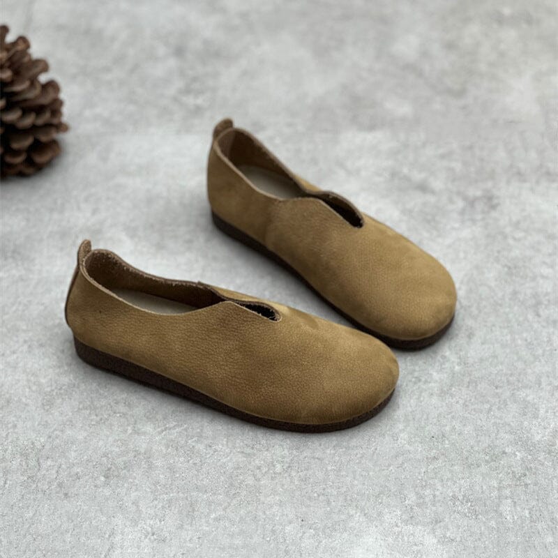 Spring Retro Handmade Solid Soft Leather Flats Casual Shoes