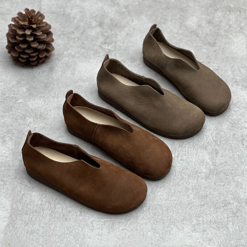 Spring Retro Handmade Solid Soft Leather Flats Casual Shoes