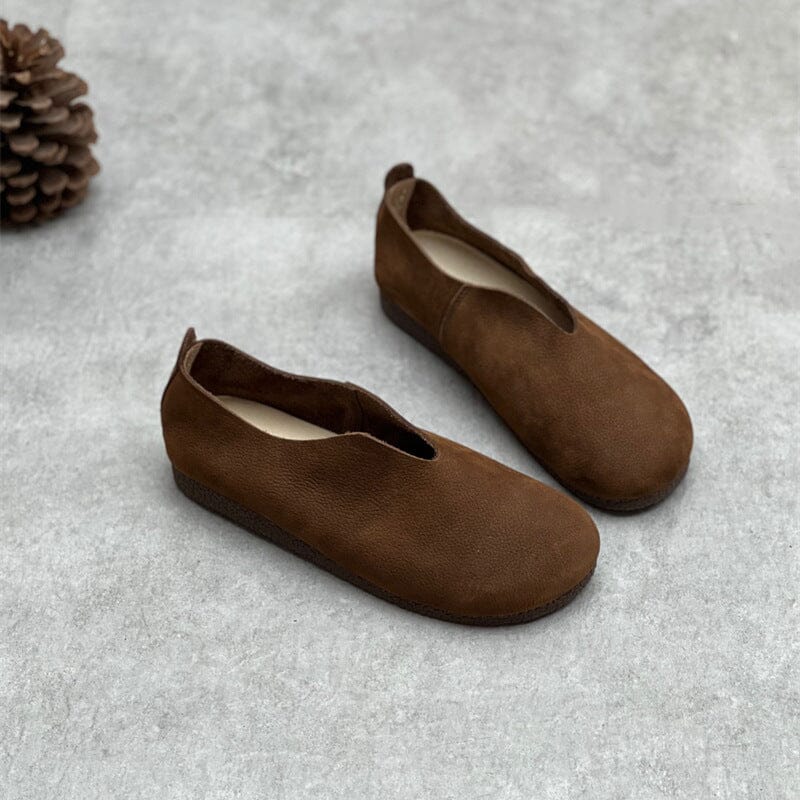 Spring Retro Handmade Solid Soft Leather Flats Casual Shoes