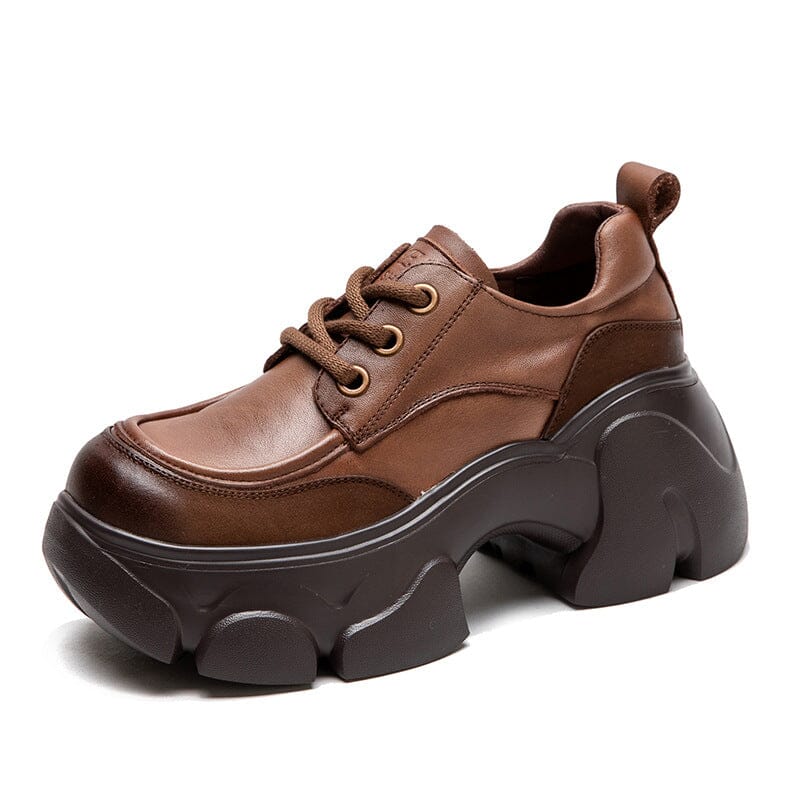 Spring Retro Leather Chunky Platform Casual Shoes