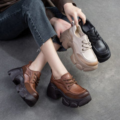 Spring Retro Leather Chunky Platform Casual Shoes