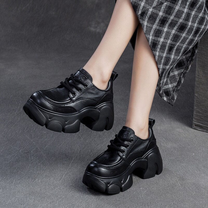 Spring Retro Leather Chunky Platform Casual Shoes