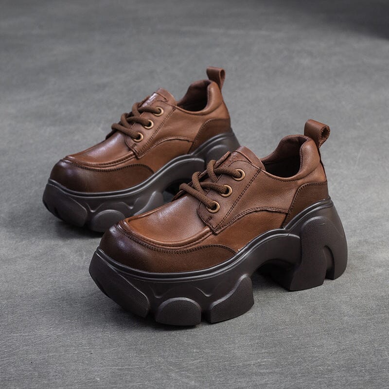 Spring Retro Leather Chunky Platform Casual Shoes