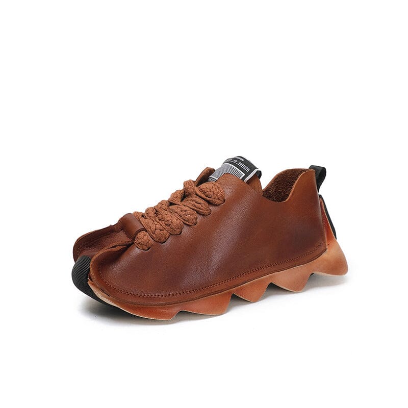 Spring Retro Leather Handmade Lug Sole Casual Shoes