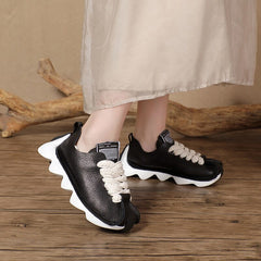 Spring Retro Leather Handmade Lug Sole Casual Shoes