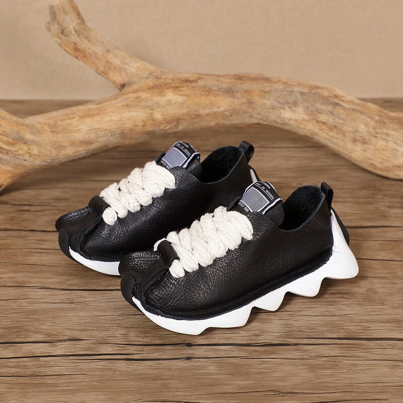 Spring Retro Leather Handmade Lug Sole Casual Shoes