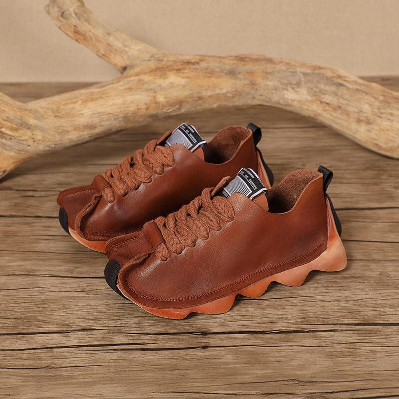 Spring Retro Leather Handmade Lug Sole Casual Shoes