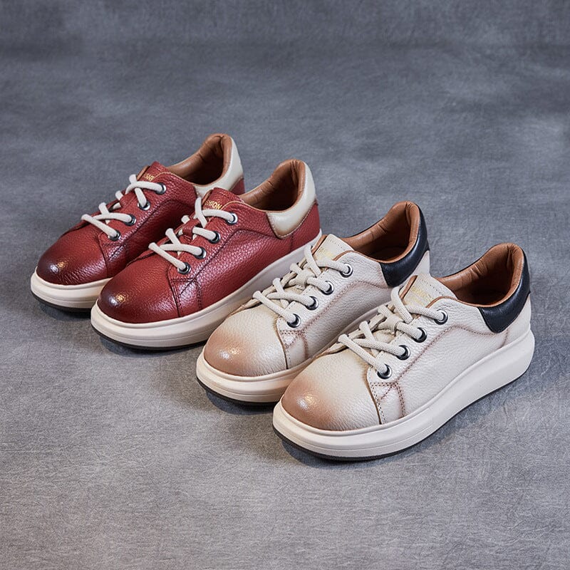 Spring Retro Leather Lace Up Flat Casual Shoes