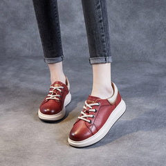 Spring Retro Leather Lace Up Flat Casual Shoes