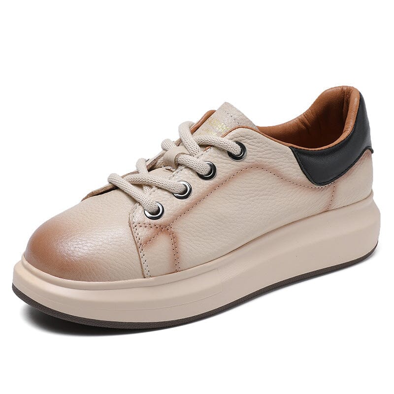 Spring Retro Leather Lace Up Flat Casual Shoes