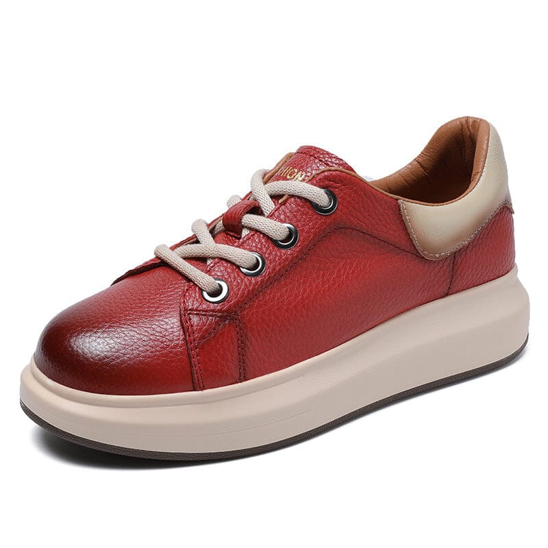 Spring Retro Leather Lace Up Flat Casual Shoes