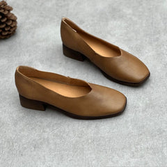 Spring Retro Leather Low Heel Casual Shoes