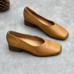 Spring Retro Leather Low Heel Casual Shoes