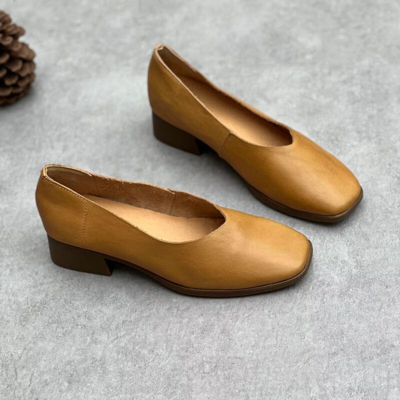 Spring Retro Leather Low Heel Casual Shoes