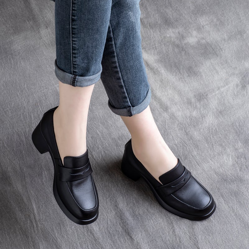 Spring Retro Leather Round Head Casual Shoes