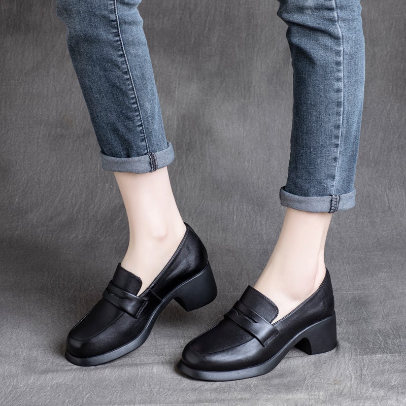 Spring Retro Leather Round Head Casual Shoes