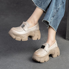 Spring Retro Minimalist Leather Chunky Platform Casual Shoes