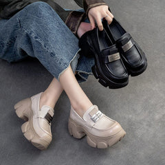 Spring Retro Minimalist Leather Chunky Platform Casual Shoes