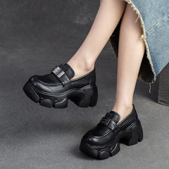 Spring Retro Minimalist Leather Chunky Platform Casual Shoes