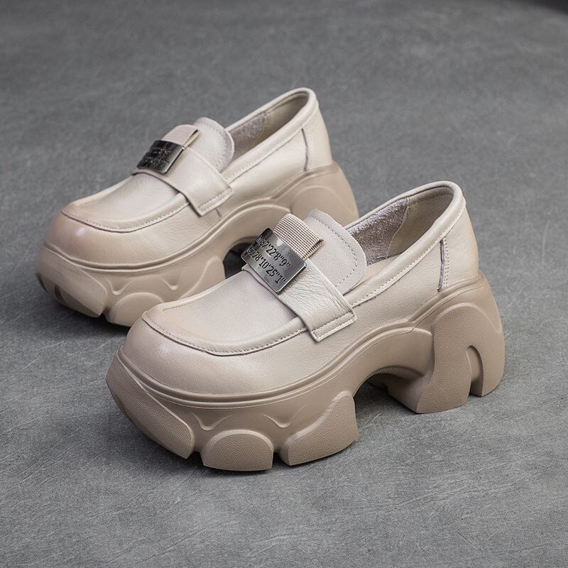 Spring Retro Minimalist Leather Chunky Platform Casual Shoes