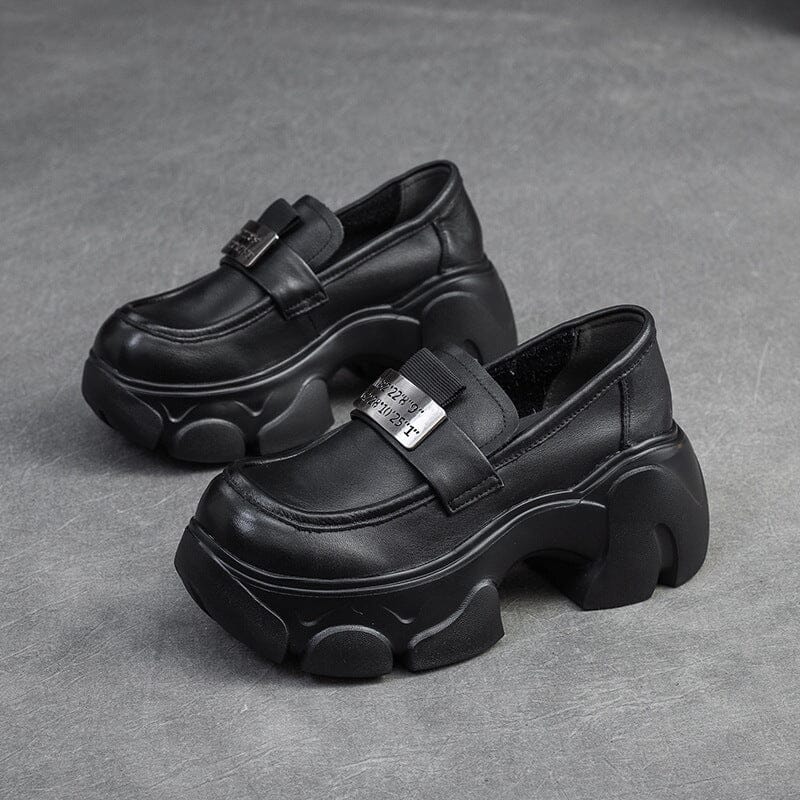 Spring Retro Minimalist Leather Chunky Platform Casual Shoes