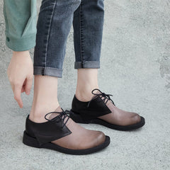 Spring Retro Patchwork Leather Flat Casual Shoes