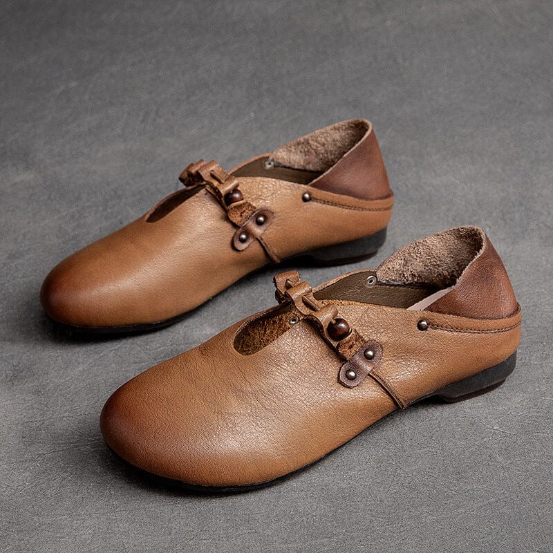 Spring Retro Soft Leather Flat Casual Shoes