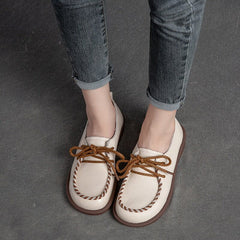 Spring Retro Soft Leather Lace Up Casual Shoes