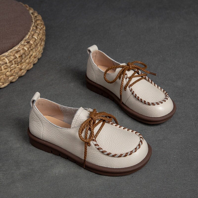 Spring Retro Soft Leather Lace Up Casual Shoes