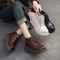 Spring Retro Solid Leather Casual Ankle Boots