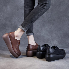 Spring Retro Solid Leather Lace-Up Casual Shoes