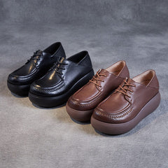 Spring Retro Solid Leather Lace-Up Casual Shoes