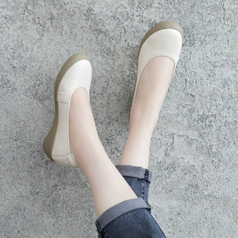 Spring Retro Solid Leather Wedge Casual Shoes