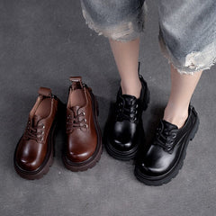 Spring Retro Women Leather Thick Sole Casual Shoes