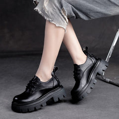 Spring Retro Women Leather Thick Sole Casual Shoes