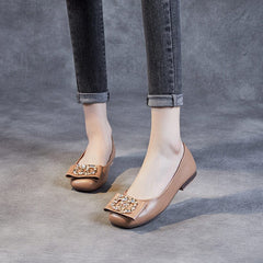 Spring Summer Leather Crystal Flat Casual Shoes