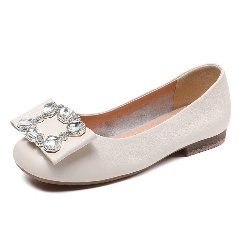 Spring Summer Leather Crystal Flat Soft Casual Shoes