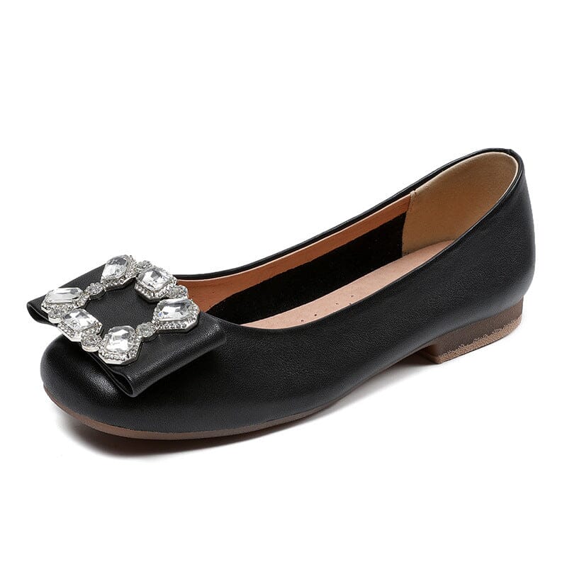 Spring Summer Leather Crystal Flat Soft Casual Shoes