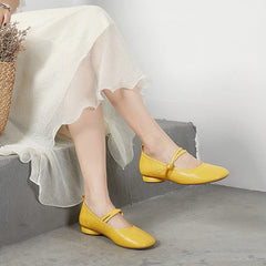 Spring Summer Leather Low Heel Casual Shoes