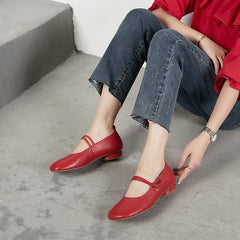 Spring Summer Leather Low Heel Casual Shoes