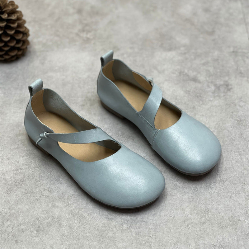 Spring Summer Retro Leather Handmade Soft Flat Casual Shoes