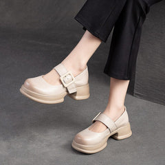 Spring Summer Retro Leather Lug Sole Casual Shoes