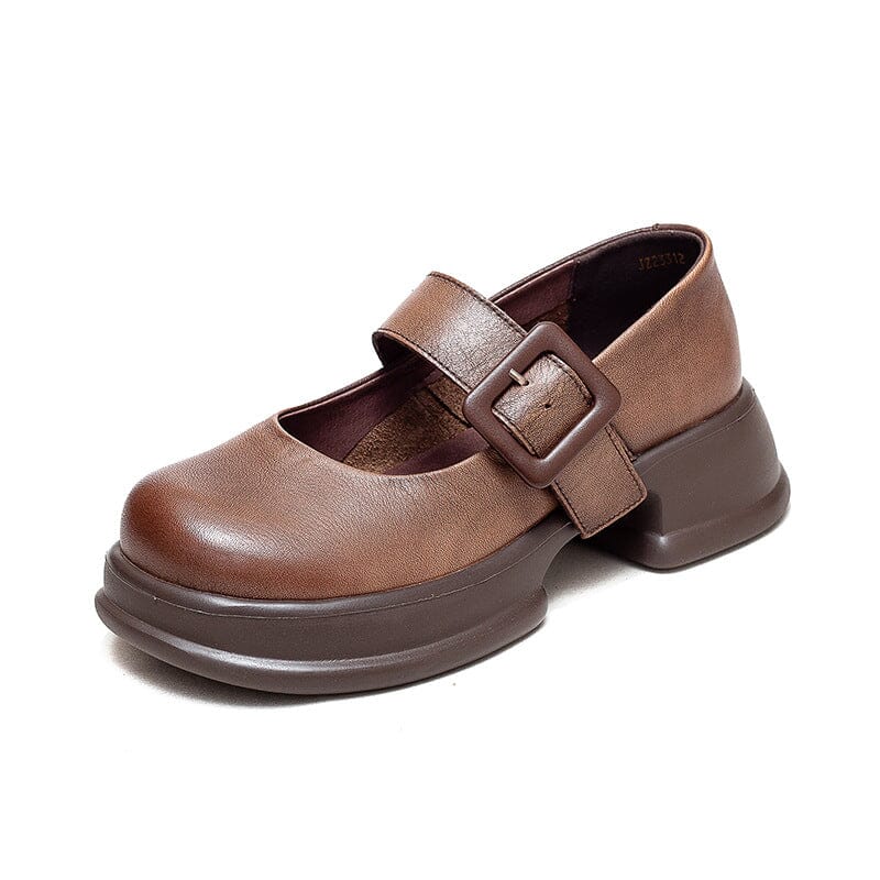 Spring Summer Retro Leather Lug Sole Casual Shoes