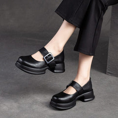 Spring Summer Retro Leather Lug Sole Casual Shoes